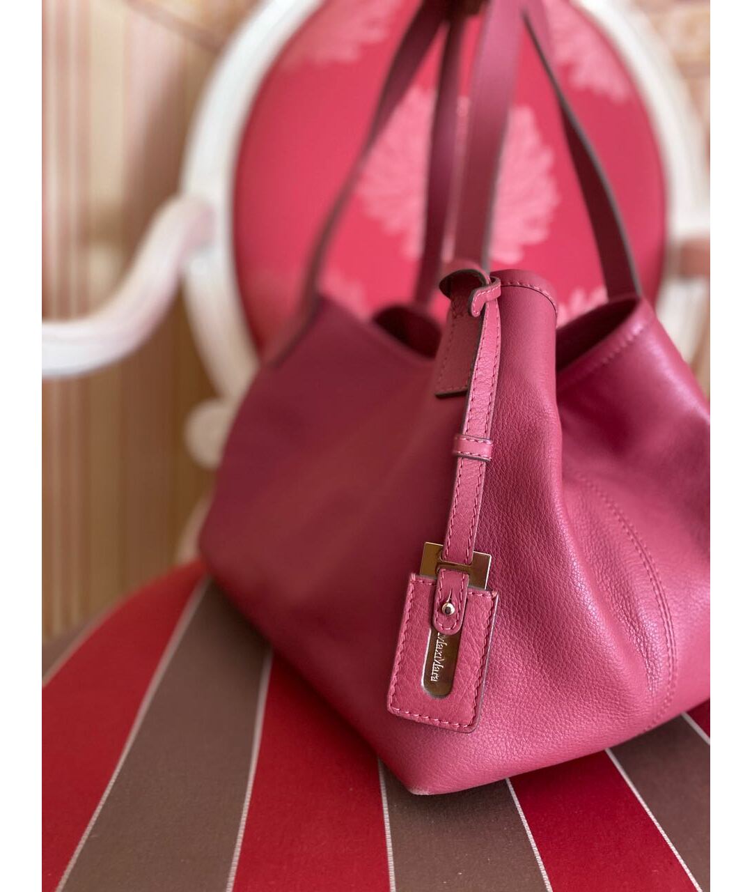 'S MAX MARA Розовая кожаная сумка тоут, фото 2