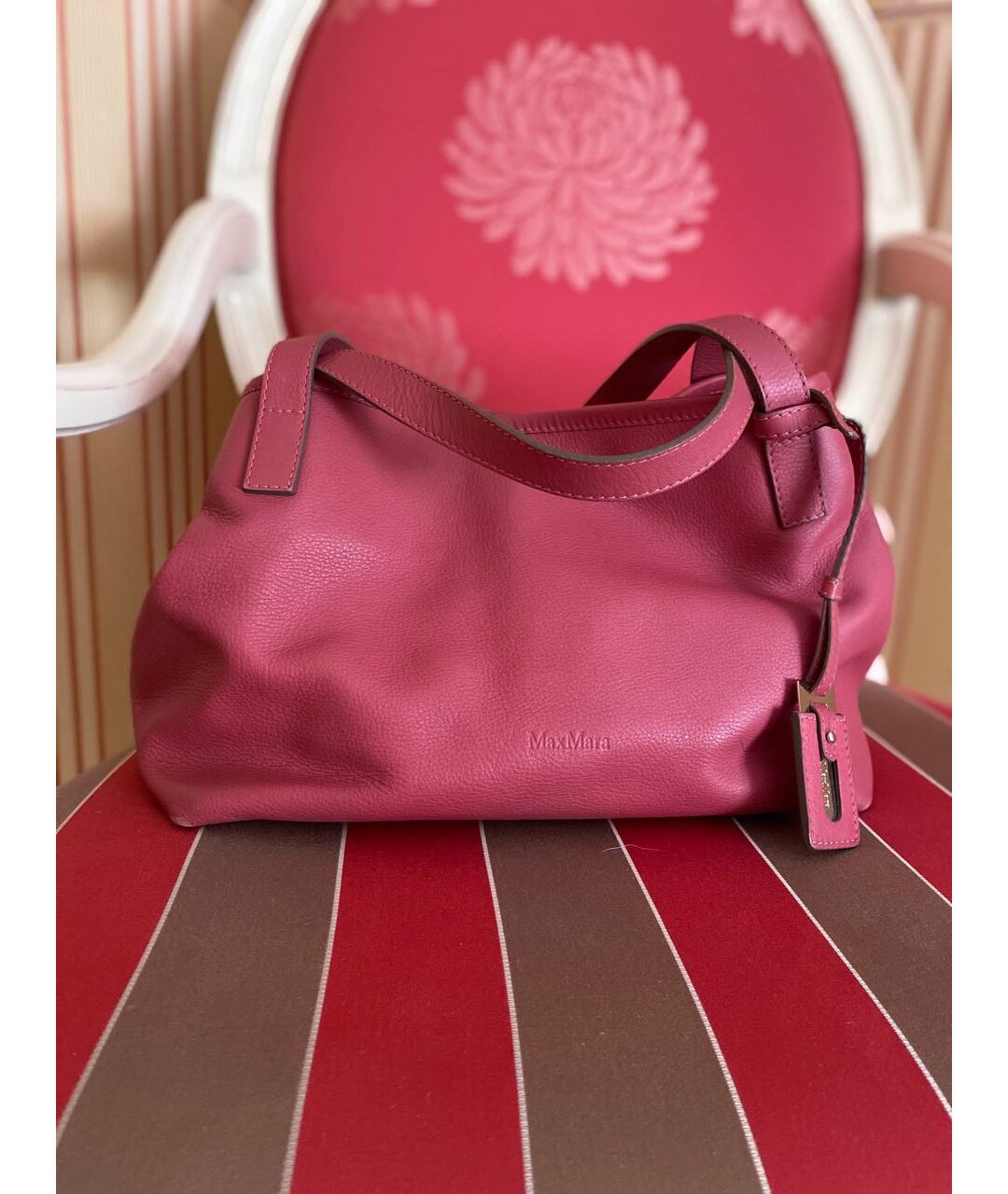 'S MAX MARA Розовая кожаная сумка тоут, фото 4