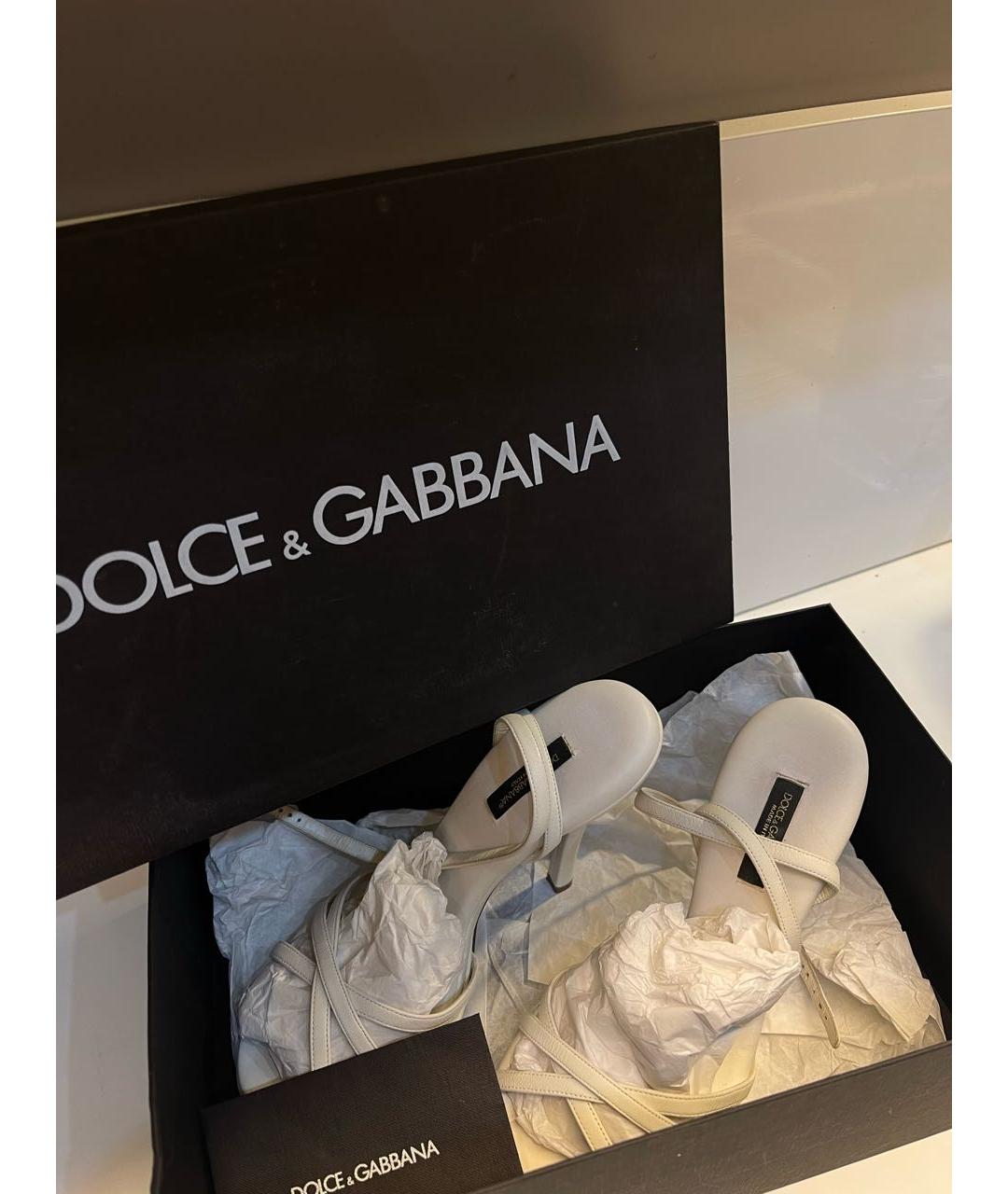 DOLCE&GABBANA Белые кожаные босоножки, фото 7