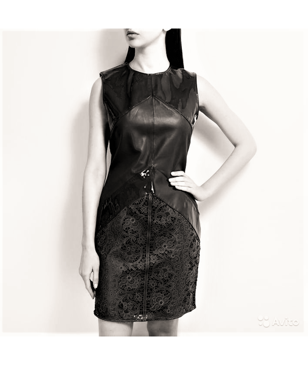 IRFE Черное кожаное коктейльное платье, фото 7