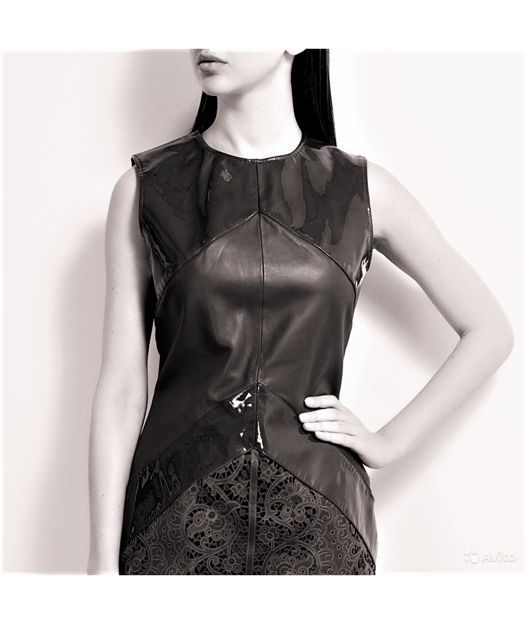 IRFE Черное кожаное коктейльное платье, фото 3