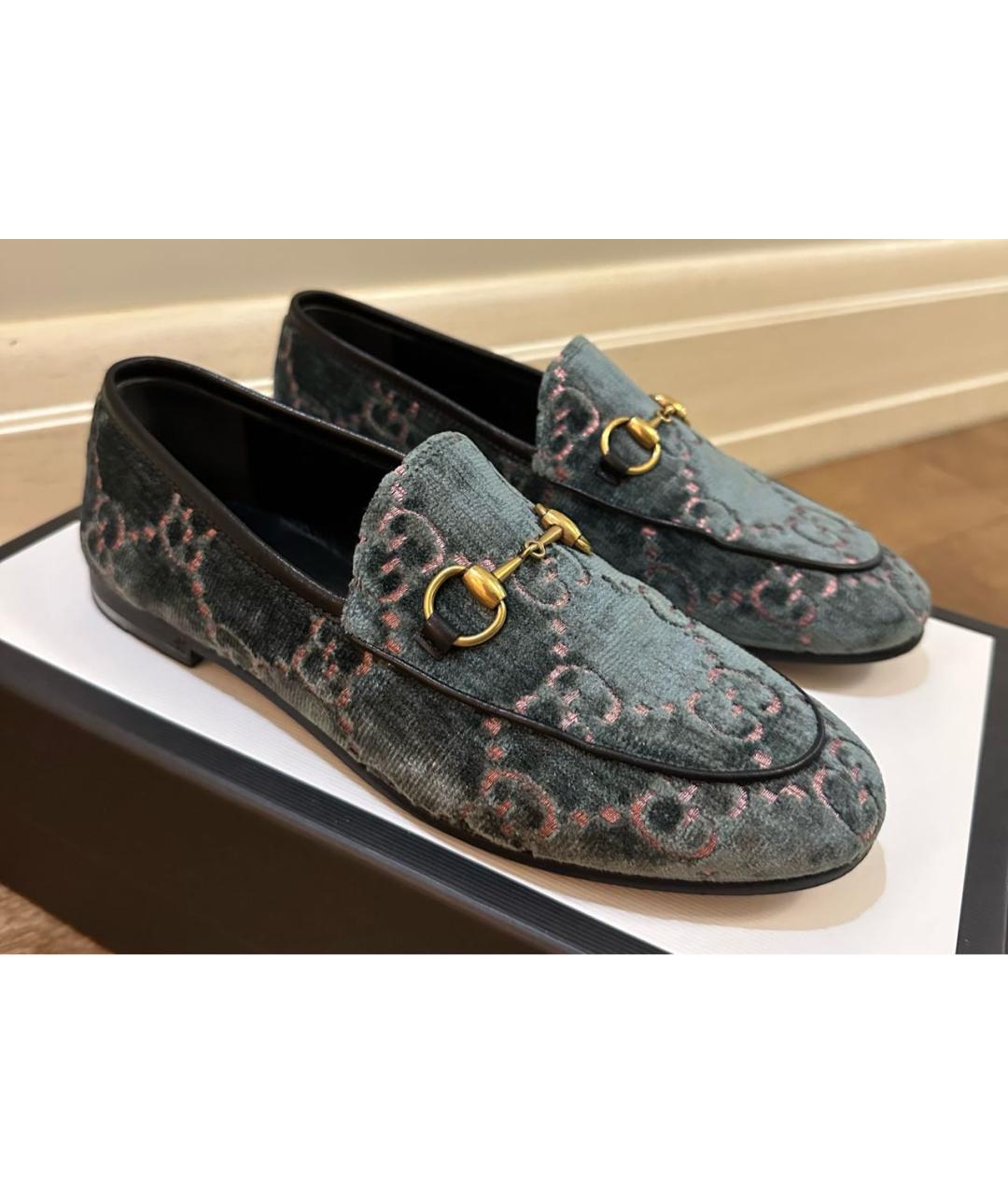 GUCCI Голубые бархатные лоферы, фото 5