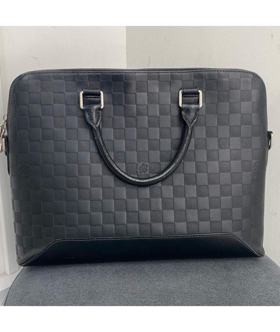 LOUIS VUITTON Черный кожаный портфель, фото 9