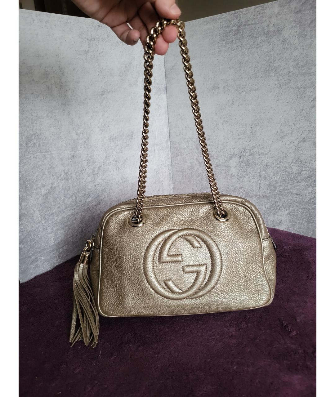 GUCCI Золотая кожаная сумка через плечо, фото 10