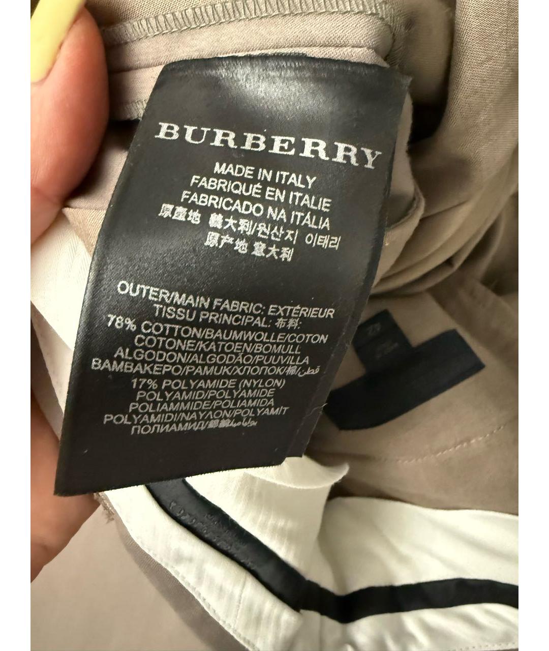 BURBERRY Бежевые хлопковые прямые брюки, фото 4