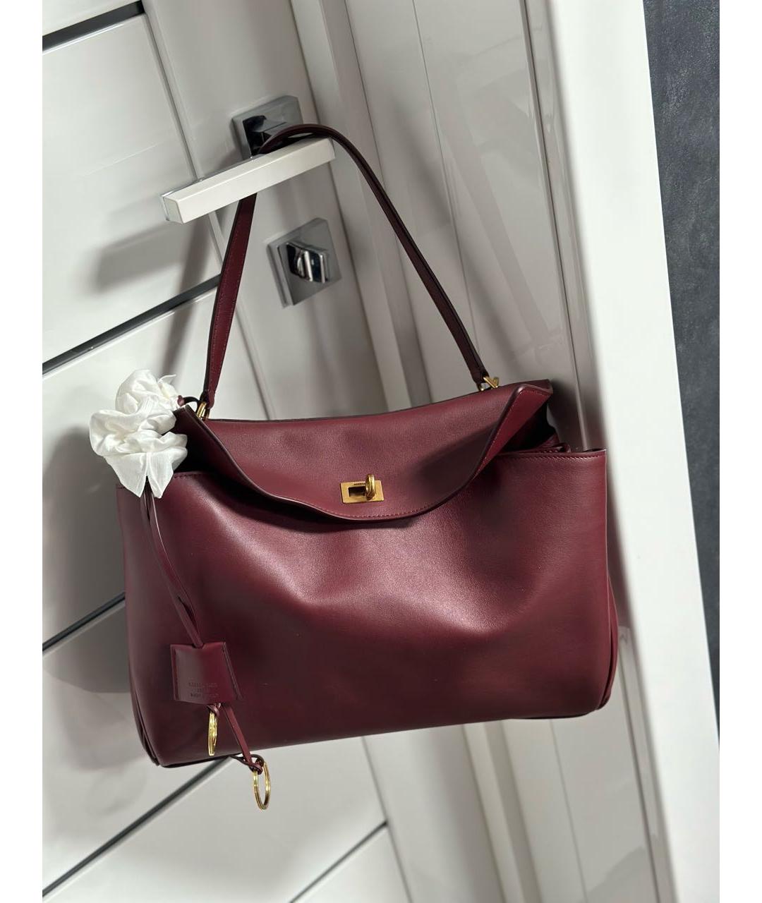 BALENCIAGA Бордовая кожаная сумка тоут, фото 7