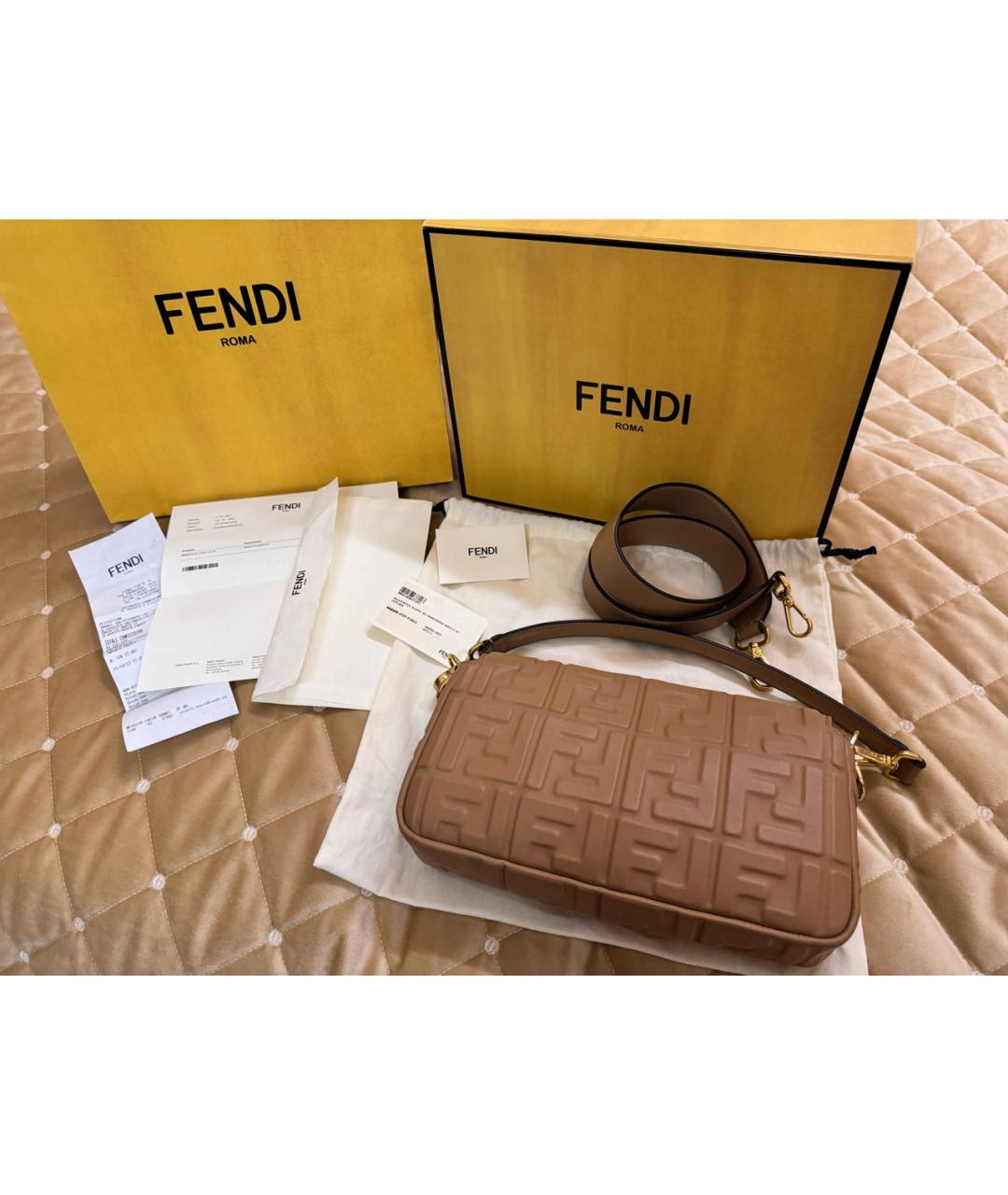 FENDI Бежевая кожаная сумка через плечо, фото 6