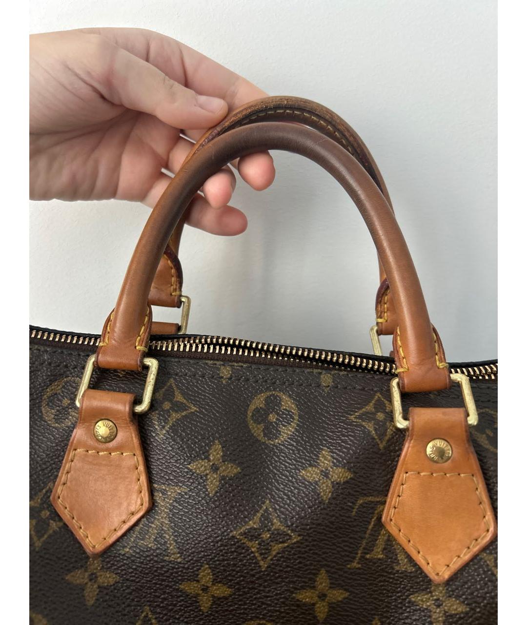LOUIS VUITTON Коричневая кожаная сумка с короткими ручками, фото 5