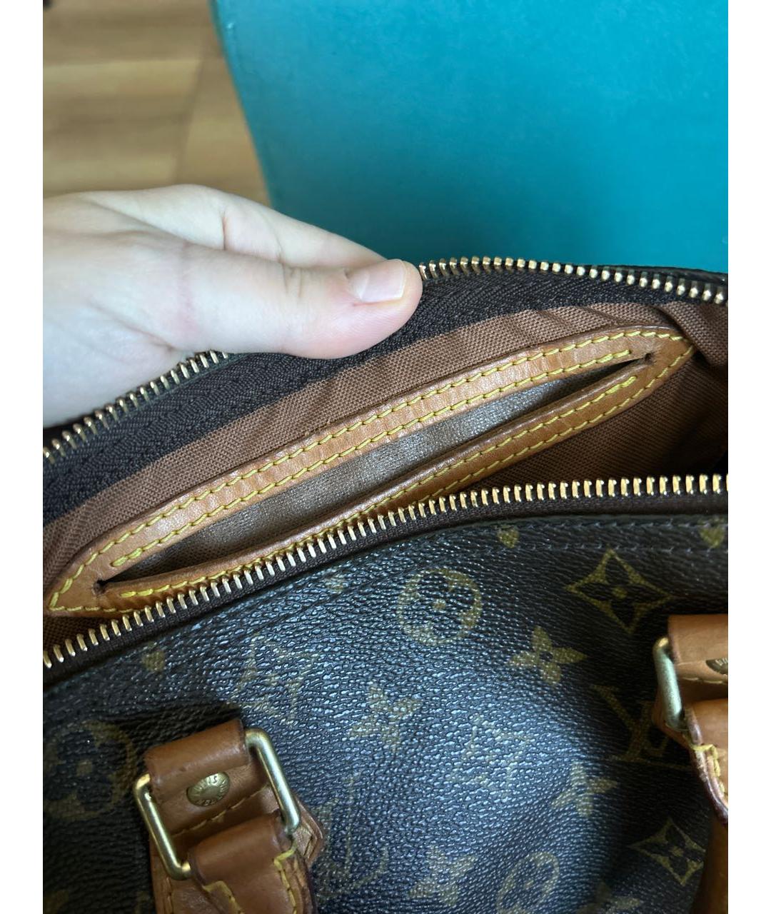 LOUIS VUITTON Коричневая кожаная сумка с короткими ручками, фото 6
