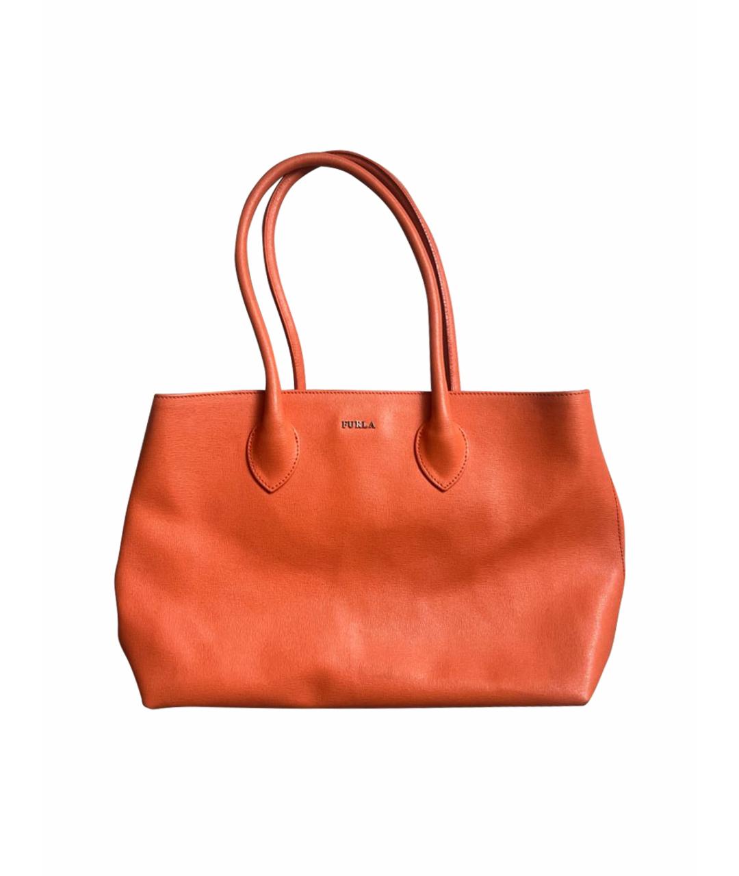 FURLA Оранжевая кожаная сумка с короткими ручками, фото 1