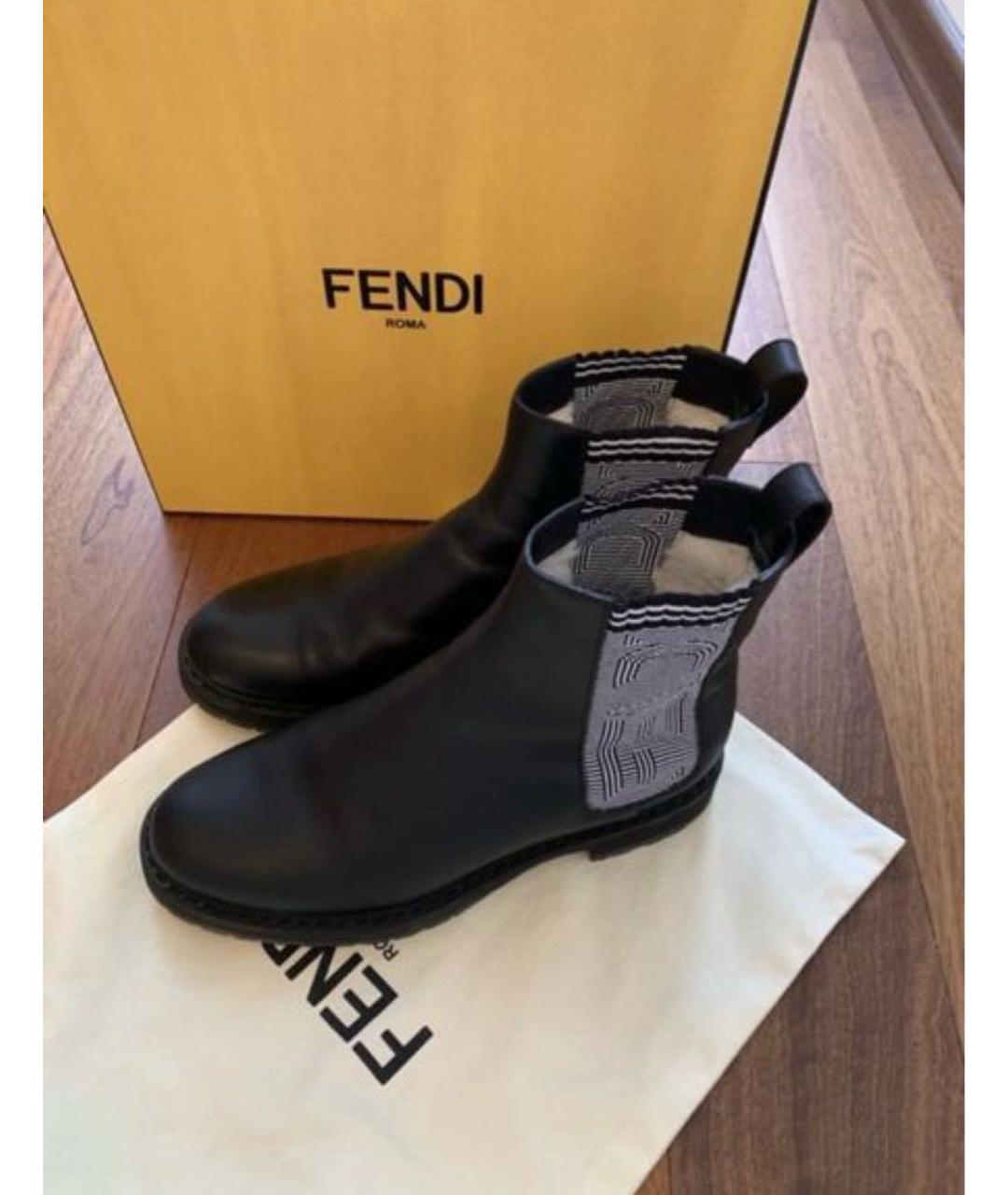 FENDI Черные кожаные ботильоны, фото 5