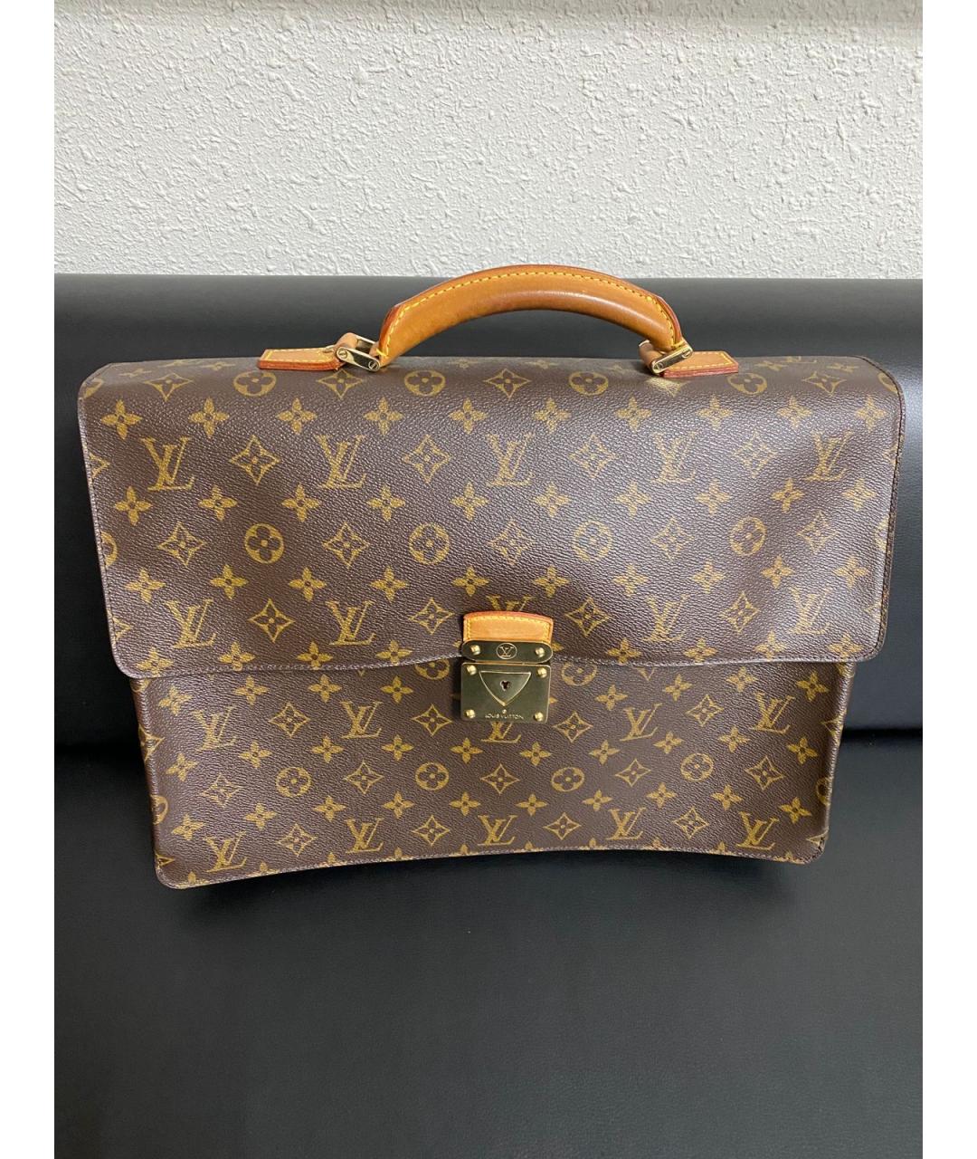 LOUIS VUITTON Коричневый кожаный портфель, фото 8