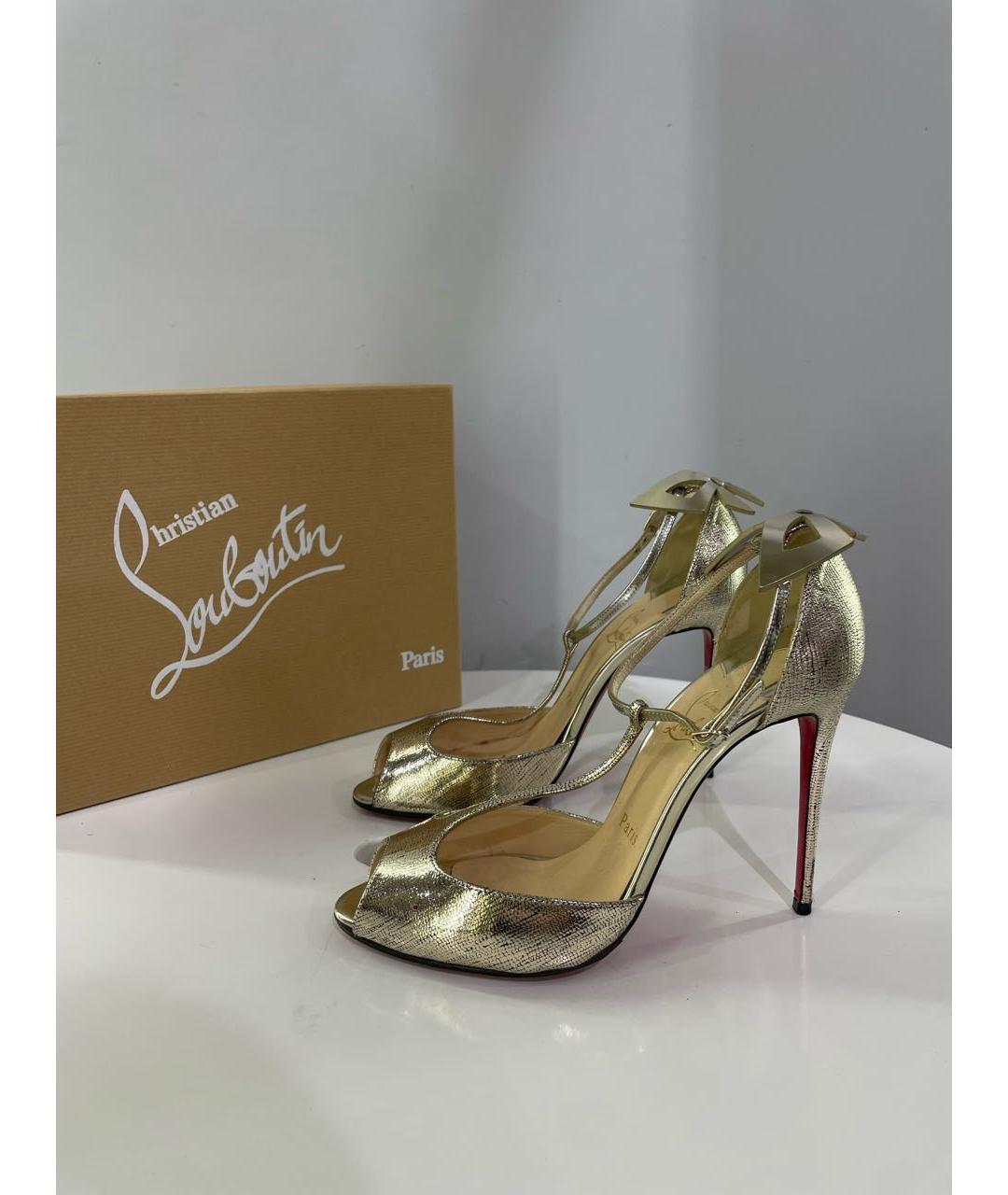 CHRISTIAN LOUBOUTIN Золотые кожаные босоножки, фото 9