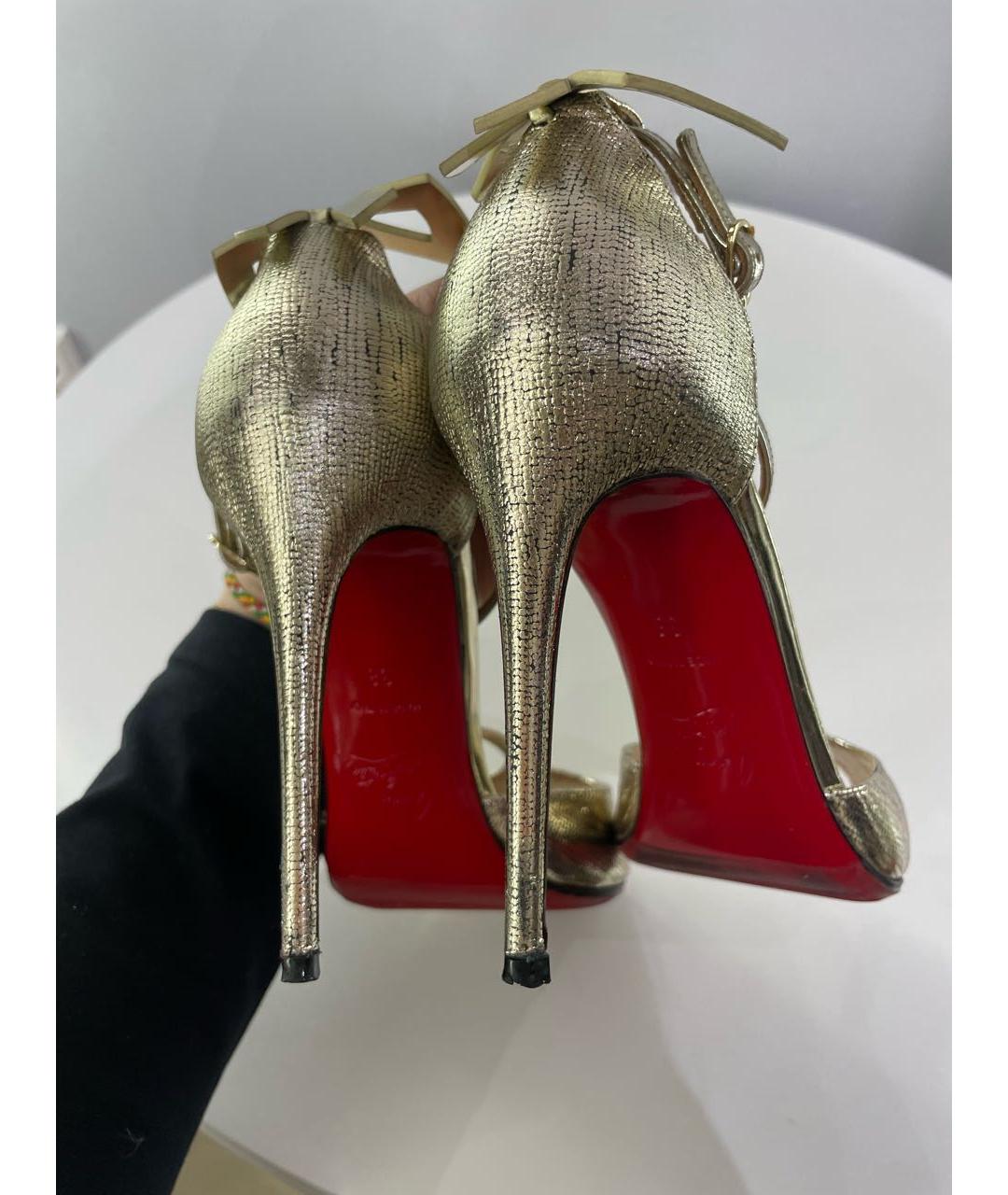 CHRISTIAN LOUBOUTIN Золотые кожаные босоножки, фото 7