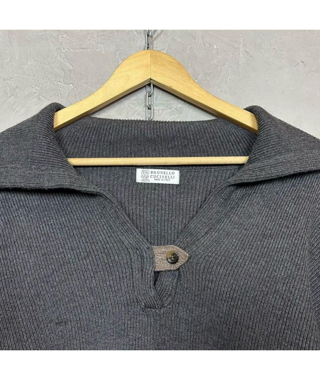 BRUNELLO CUCINELLI Антрацитовый хлопковый джемпер / свитер, фото 4