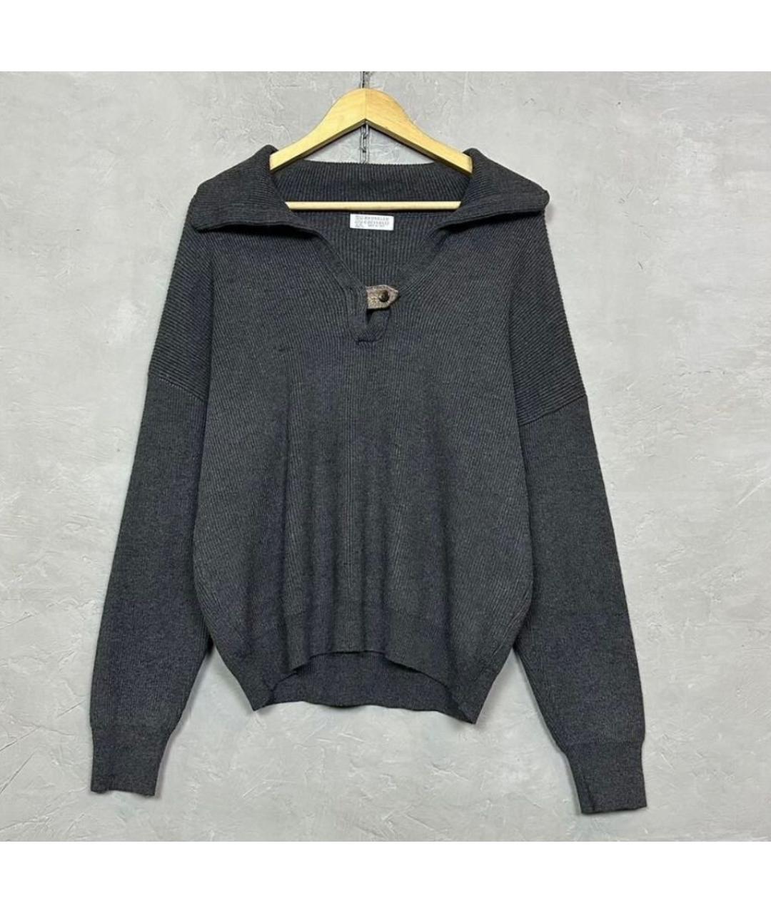 BRUNELLO CUCINELLI Антрацитовый хлопковый джемпер / свитер, фото 6
