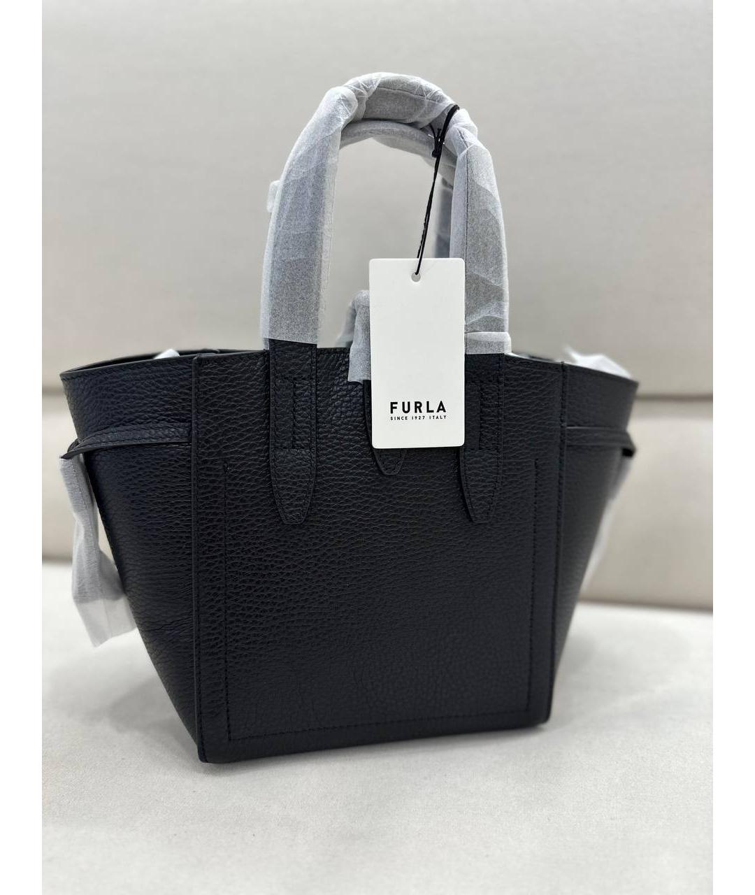 FURLA Черная кожаная сумка тоут, фото 3