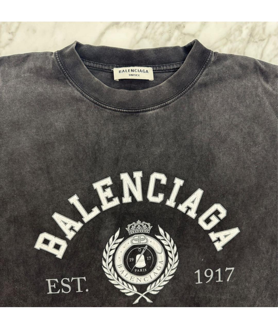 BALENCIAGA Серая хлопковая футболка, фото 2