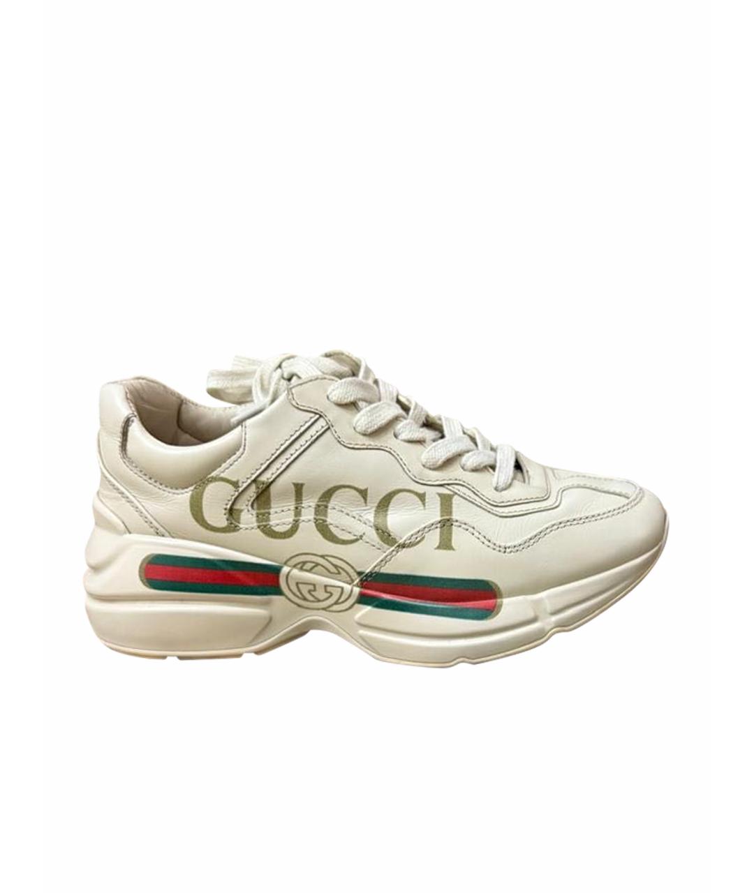 GUCCI Белые кожаные кеды, фото 1