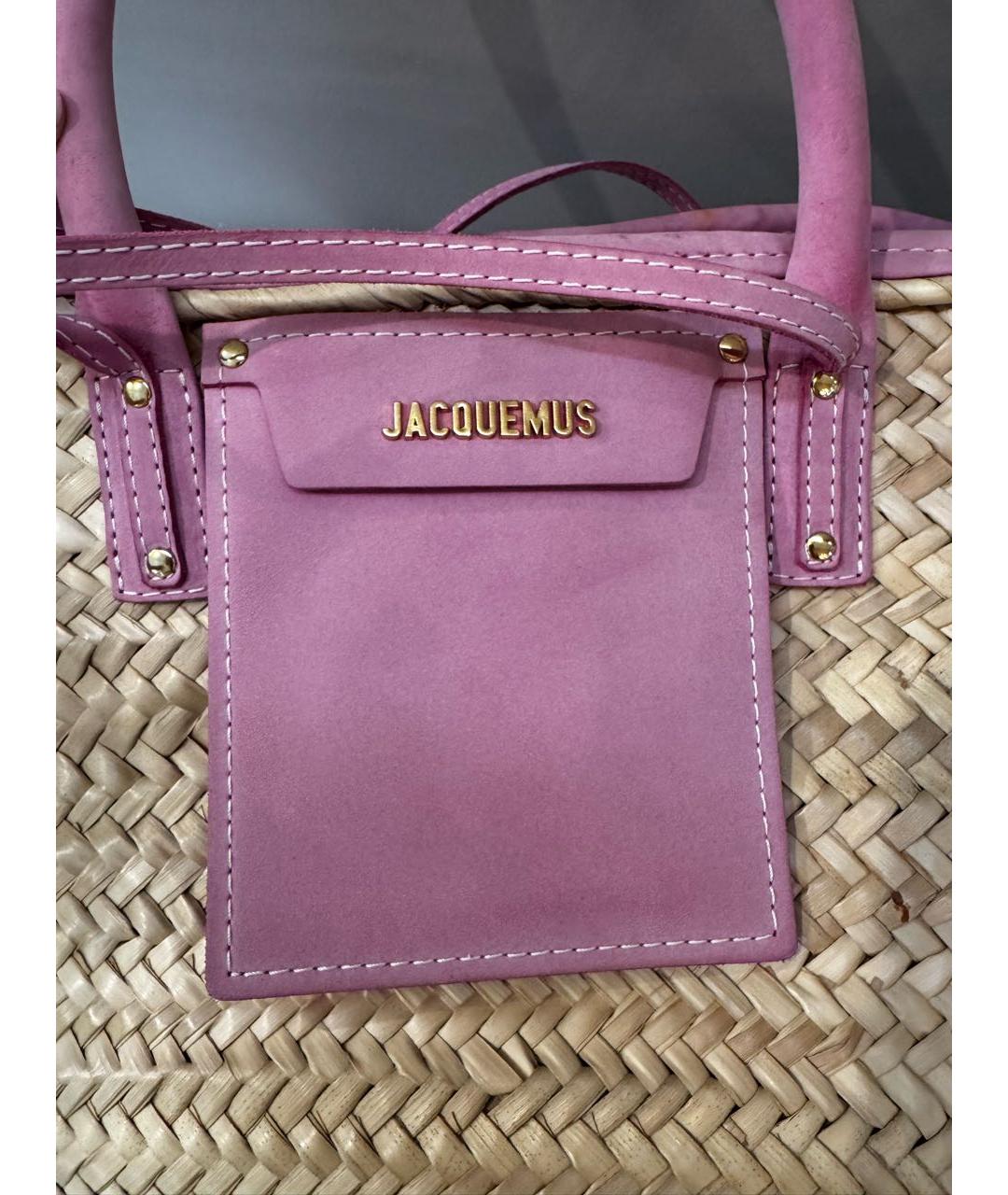 JACQUEMUS Розовая пелетеная пляжная сумка, фото 4