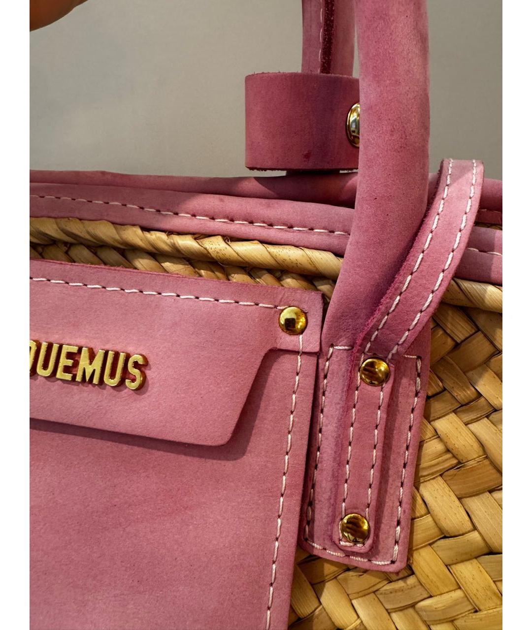 JACQUEMUS Розовая пелетеная пляжная сумка, фото 2