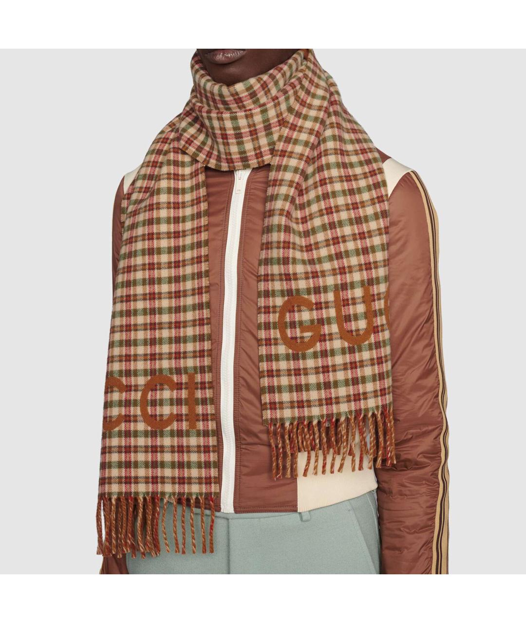 GUCCI Коричневый кашемировый шарф, фото 3