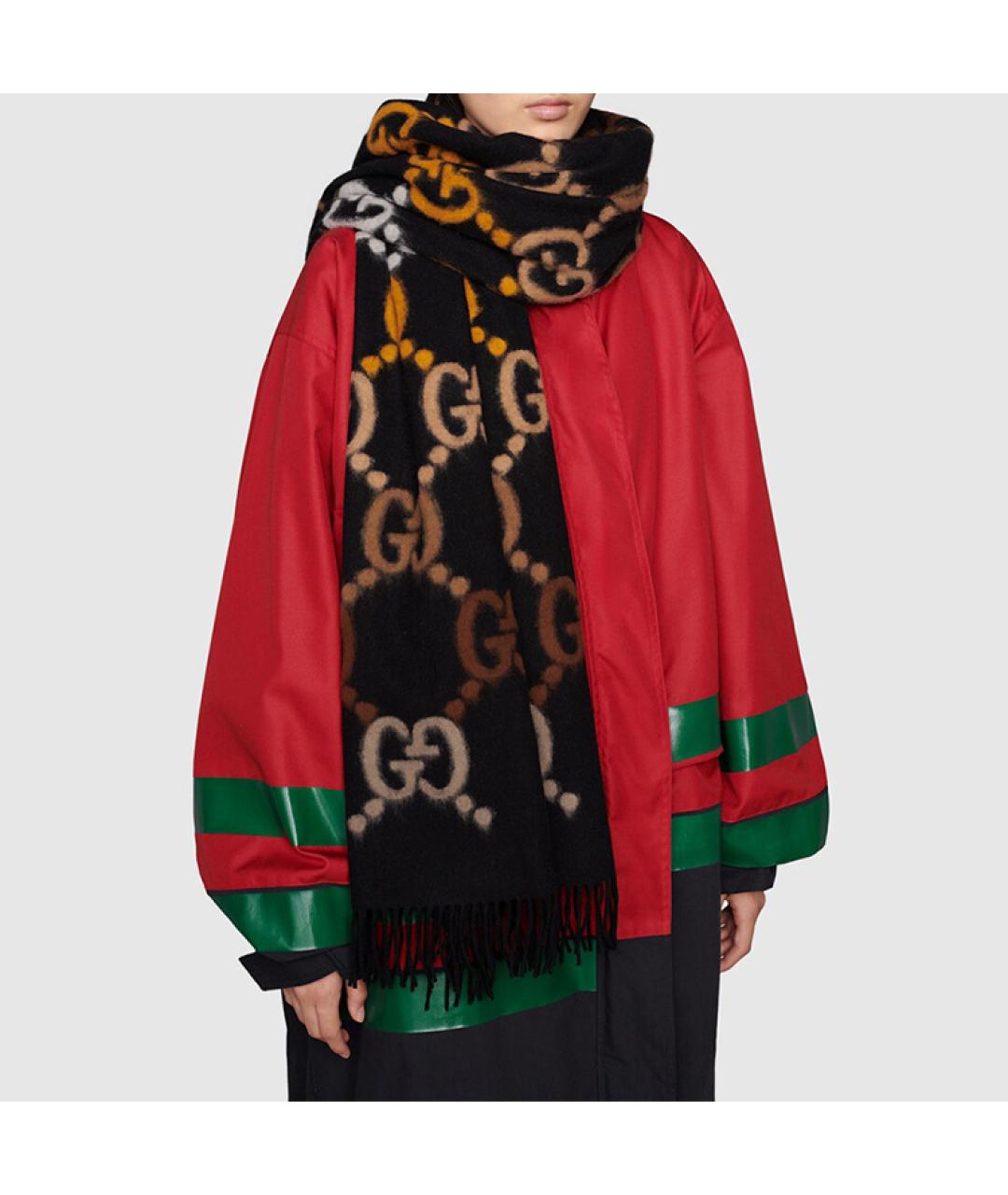 GUCCI Коричневый шерстяной шарф, фото 3