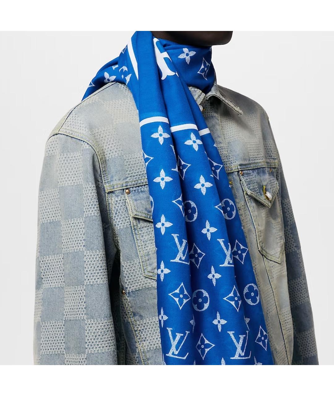 LOUIS VUITTON Синий кашемировый шарф, фото 3