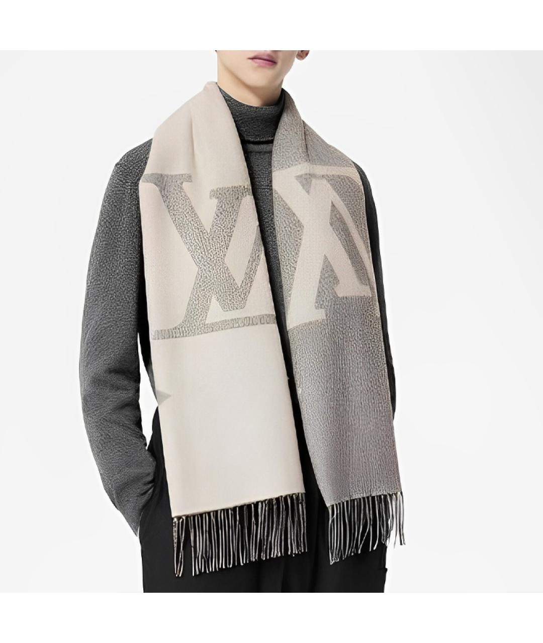 LOUIS VUITTON Бежевый шерстяной шарф, фото 3