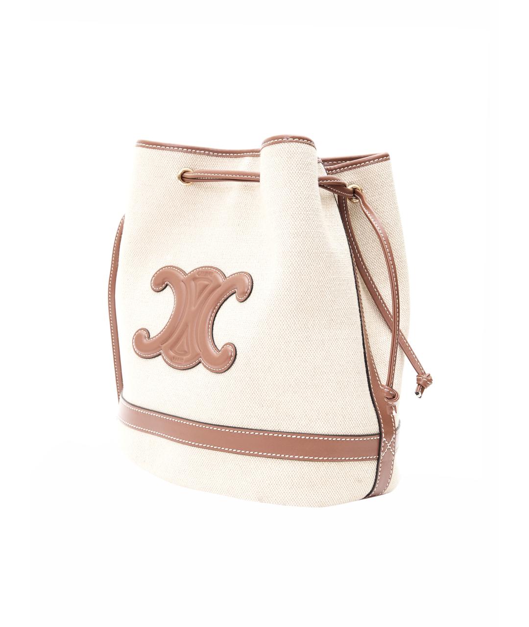 CELINE Бежевая тканевая сумка с короткими ручками, фото 3