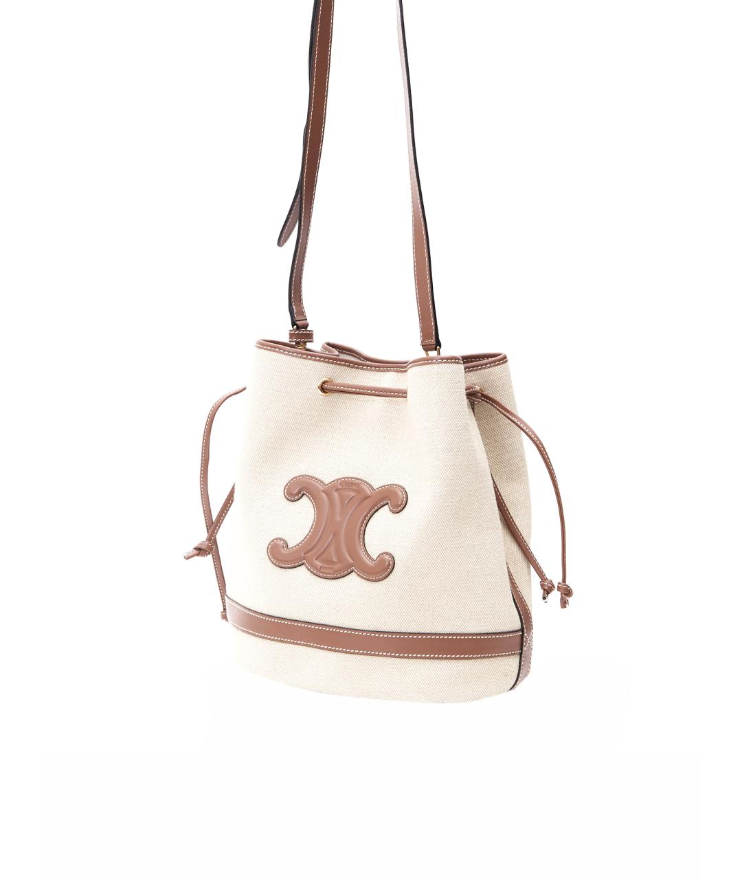 CELINE Бежевая тканевая сумка с короткими ручками, фото 4