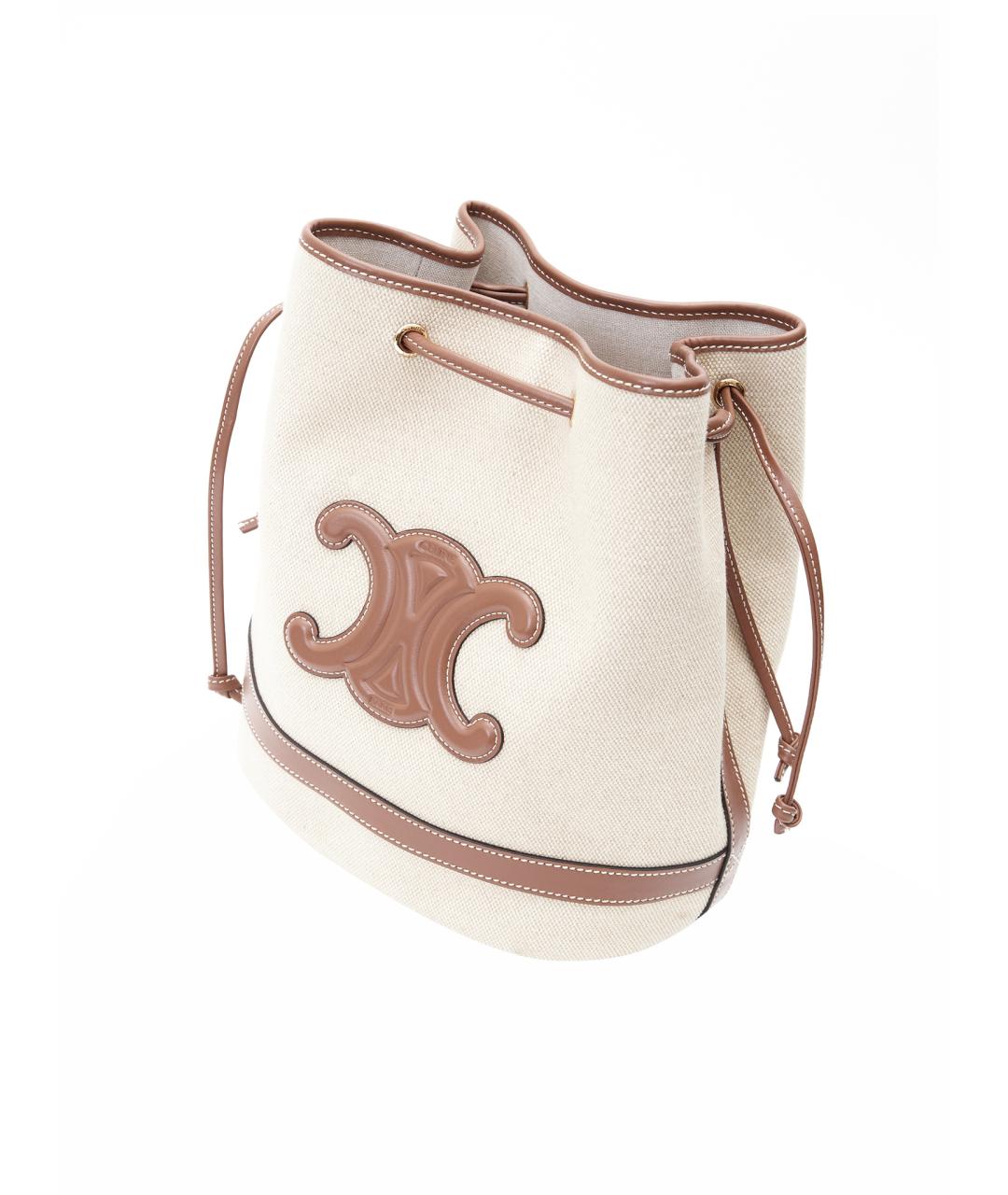CELINE Бежевая тканевая сумка с короткими ручками, фото 2