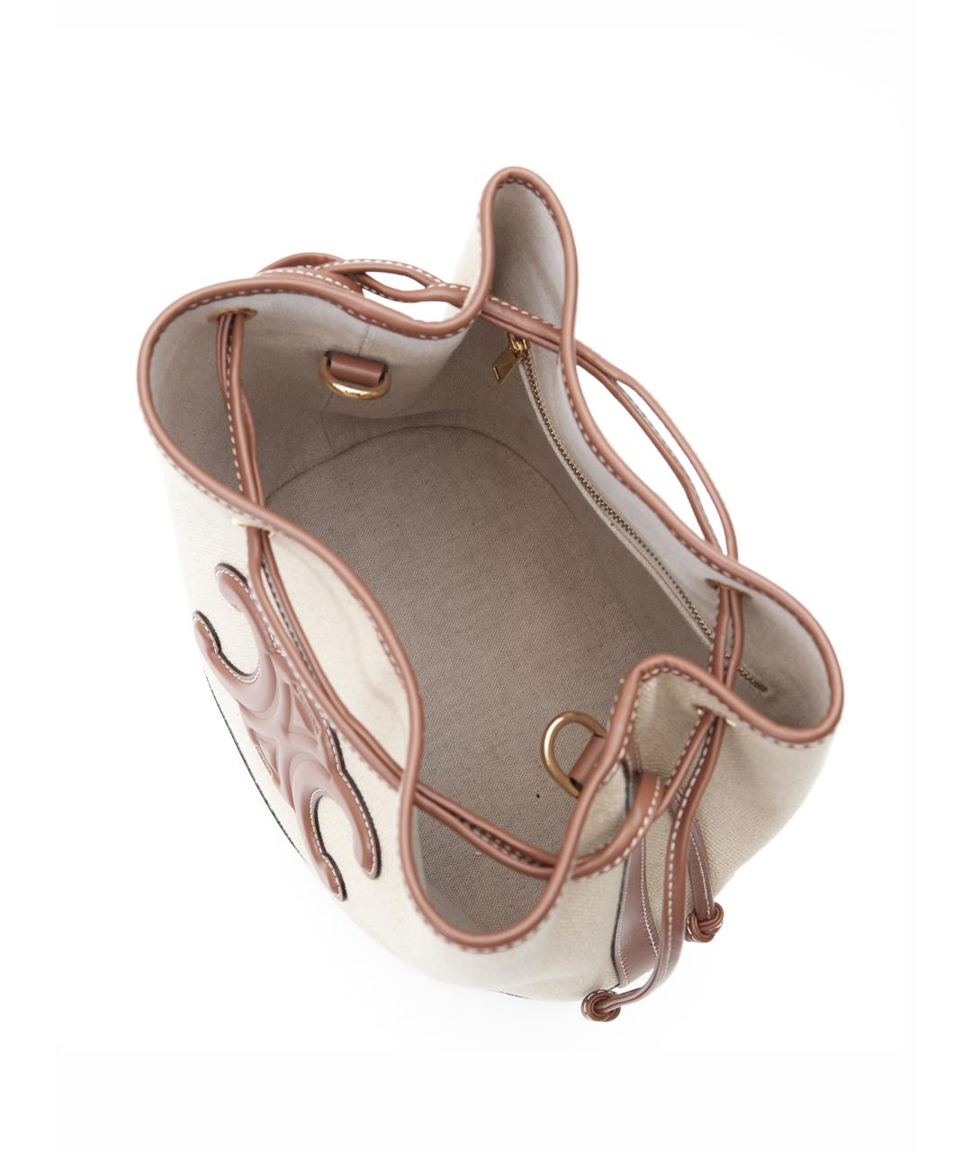 CELINE Бежевая тканевая сумка с короткими ручками, фото 6