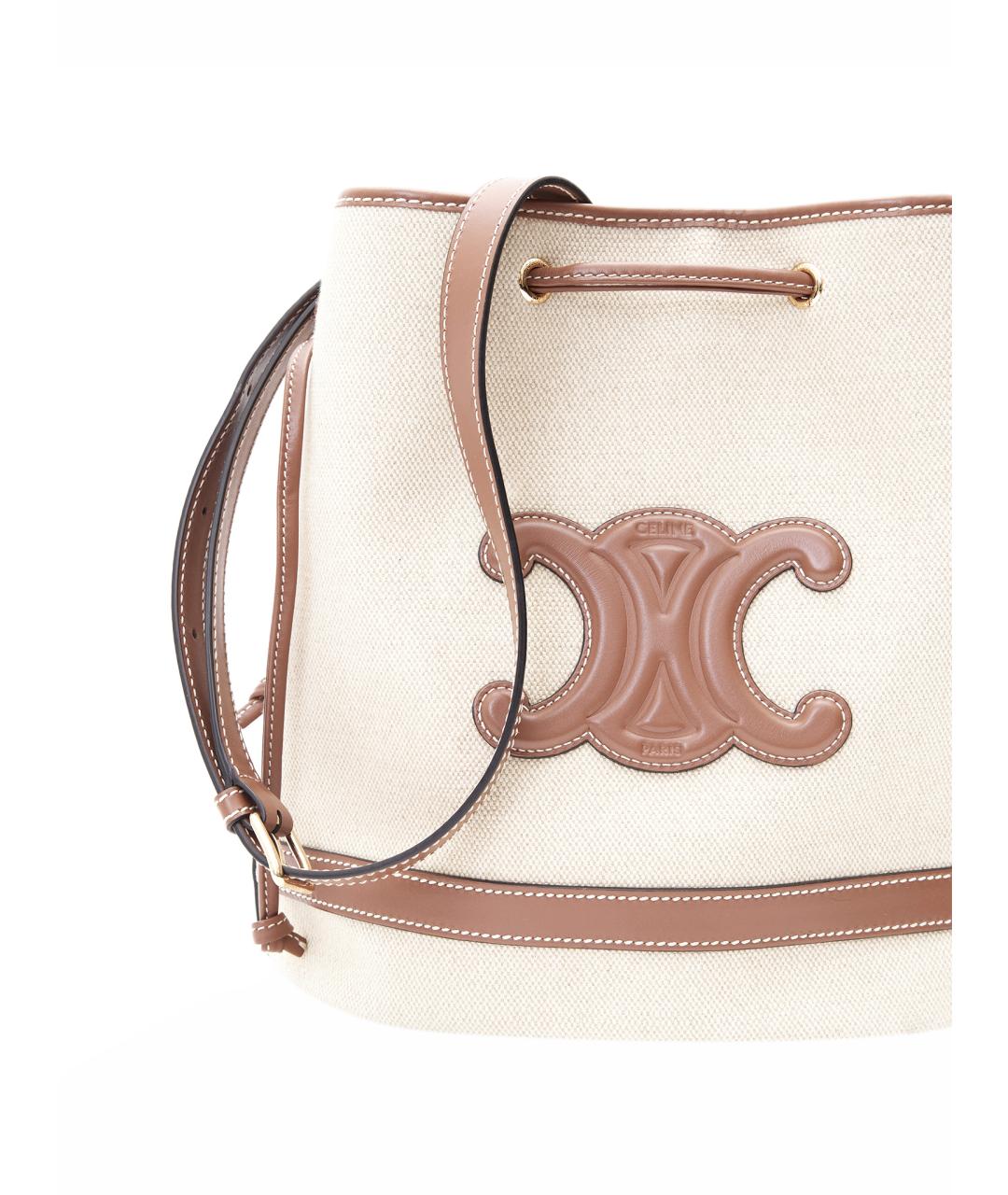 CELINE Бежевая тканевая сумка с короткими ручками, фото 7