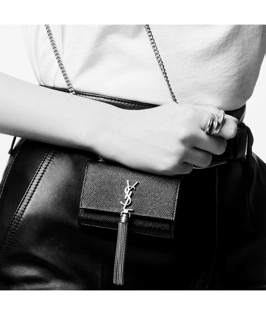 SAINT LAURENT Черная кожаная сумка через плечо, фото 7
