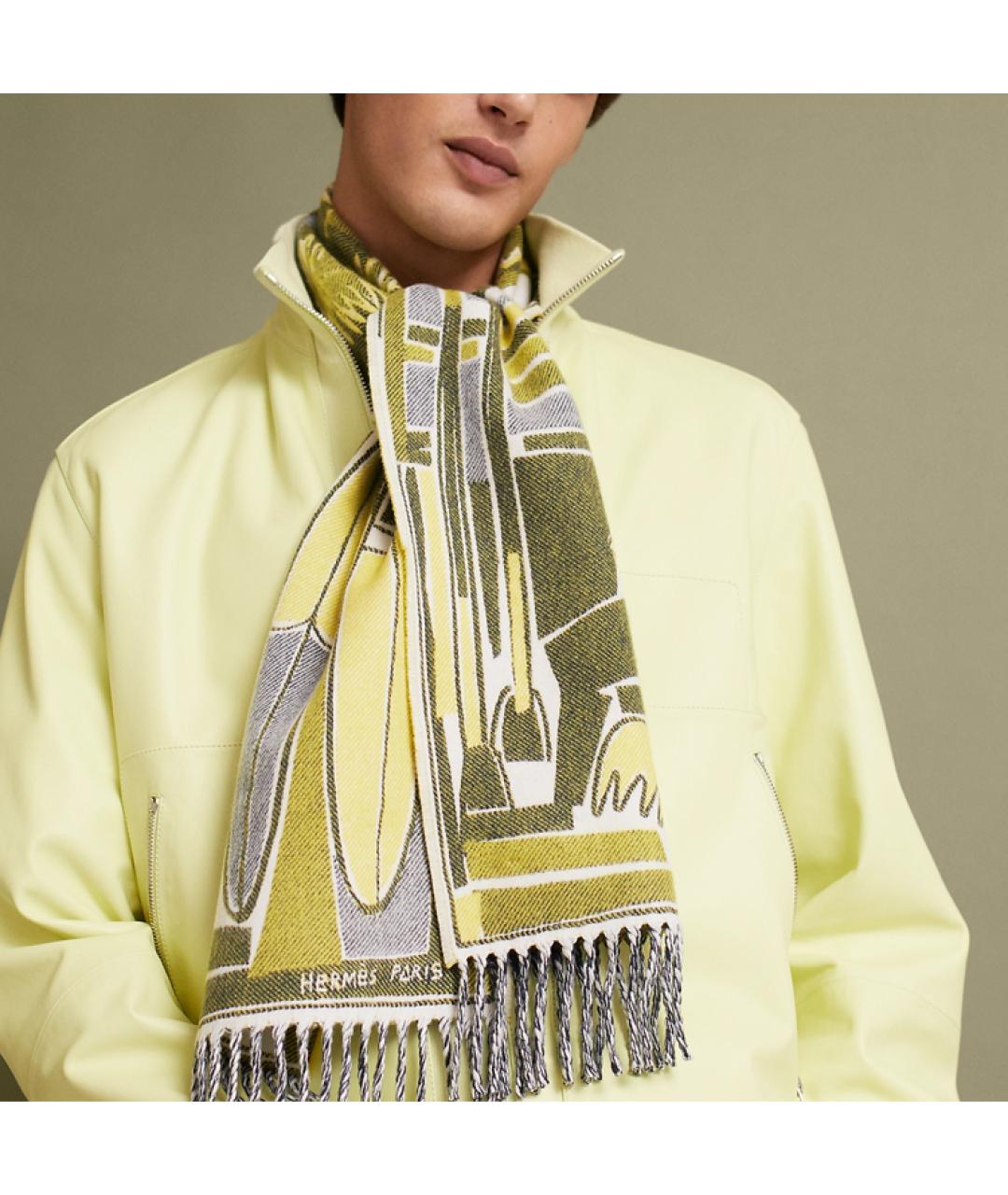 HERMES Желтый кашемировый шарф, фото 2