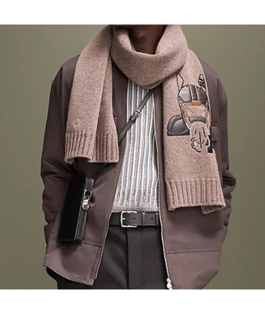 HERMES Бежевый кашемировый шарф, фото 2