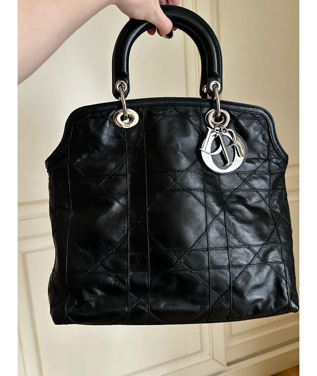 CHRISTIAN DIOR Черная кожаная сумка тоут, фото 2