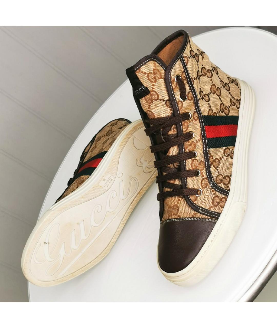GUCCI Бежевые кожаные кеды, фото 6