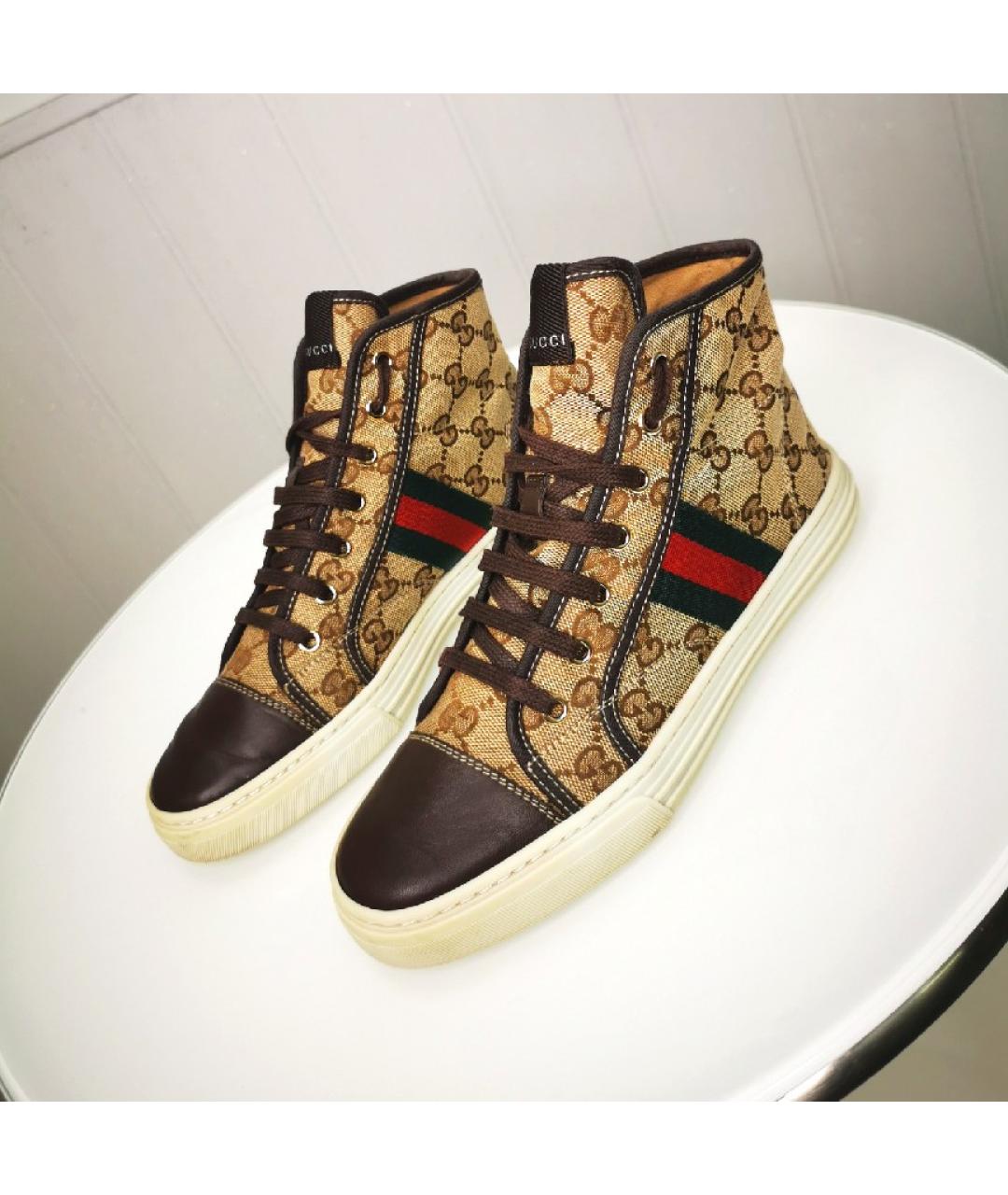 GUCCI Бежевые кожаные кеды, фото 8