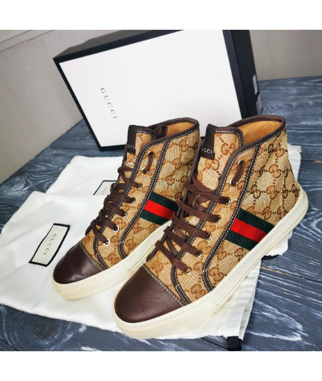 GUCCI Бежевые кожаные кеды, фото 5