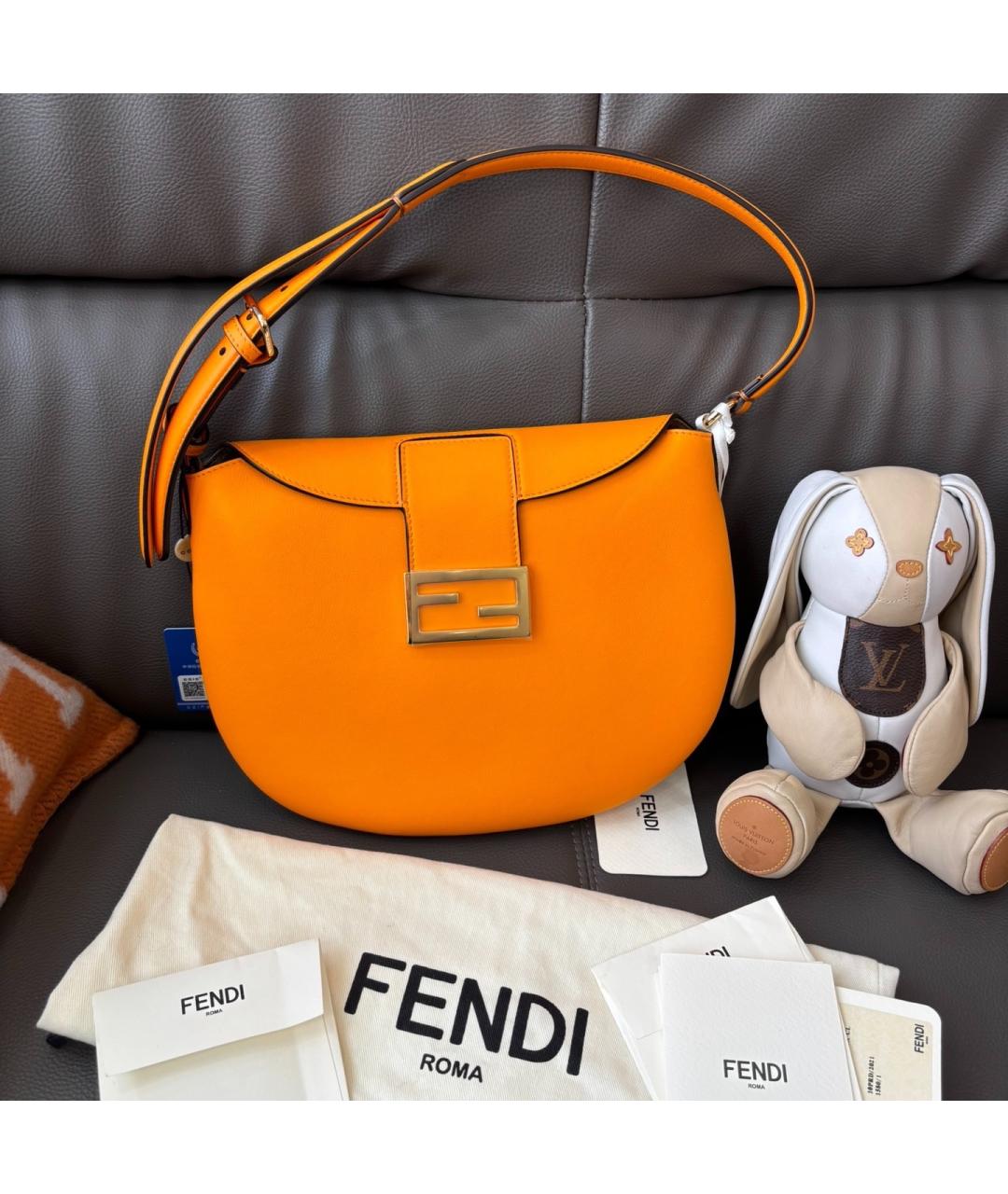 FENDI Оранжевая кожаная сумка через плечо, фото 9