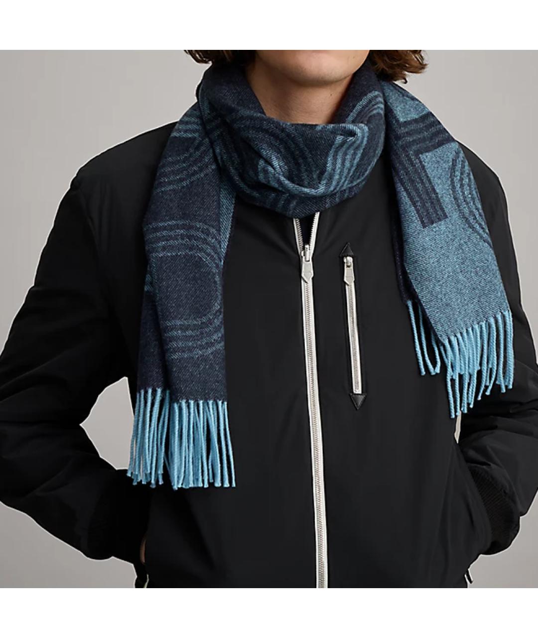 HERMES Темно-синий кашемировый шарф, фото 2