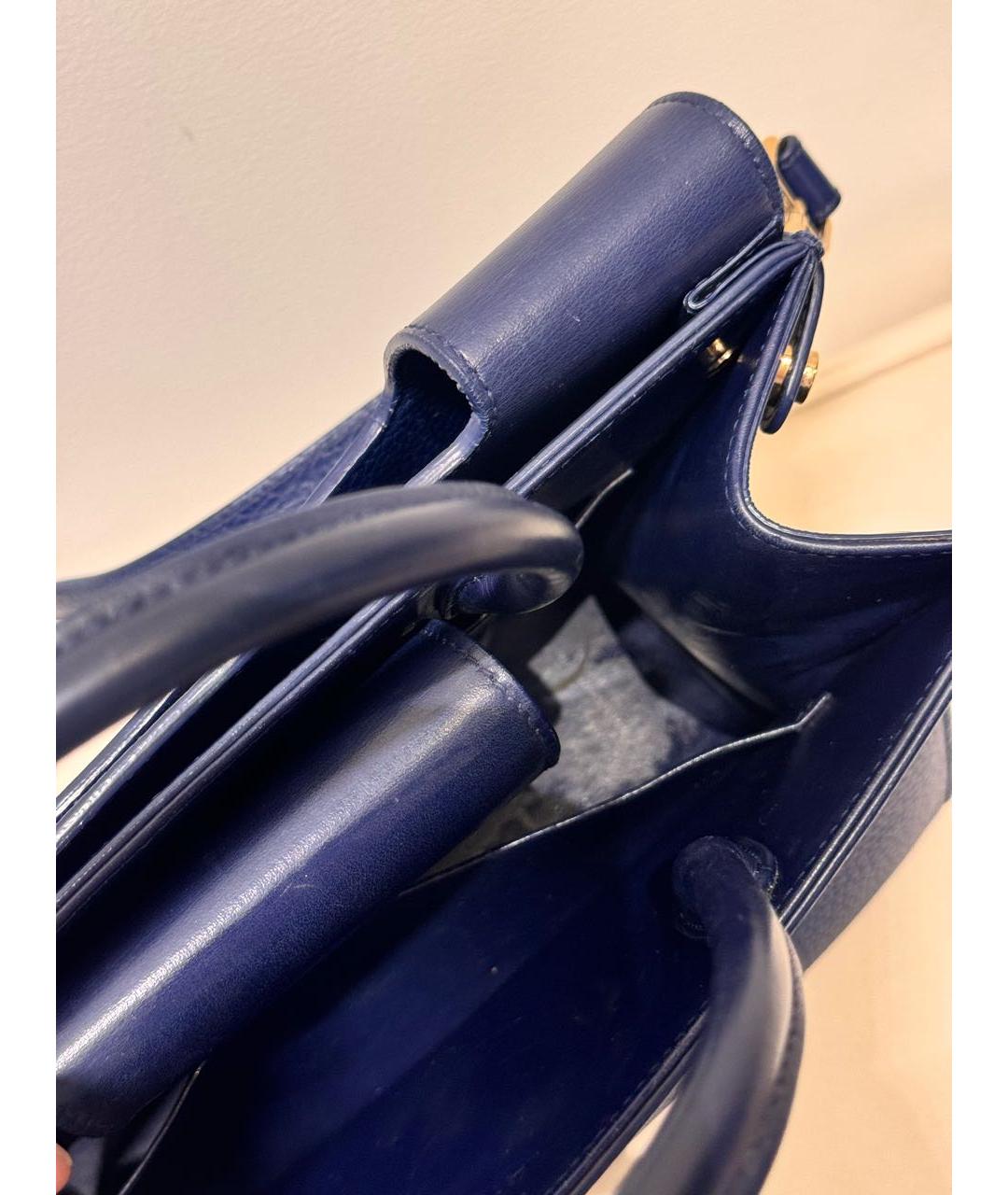 CHRISTIAN DIOR Темно-синяя кожаная сумка с короткими ручками, фото 4