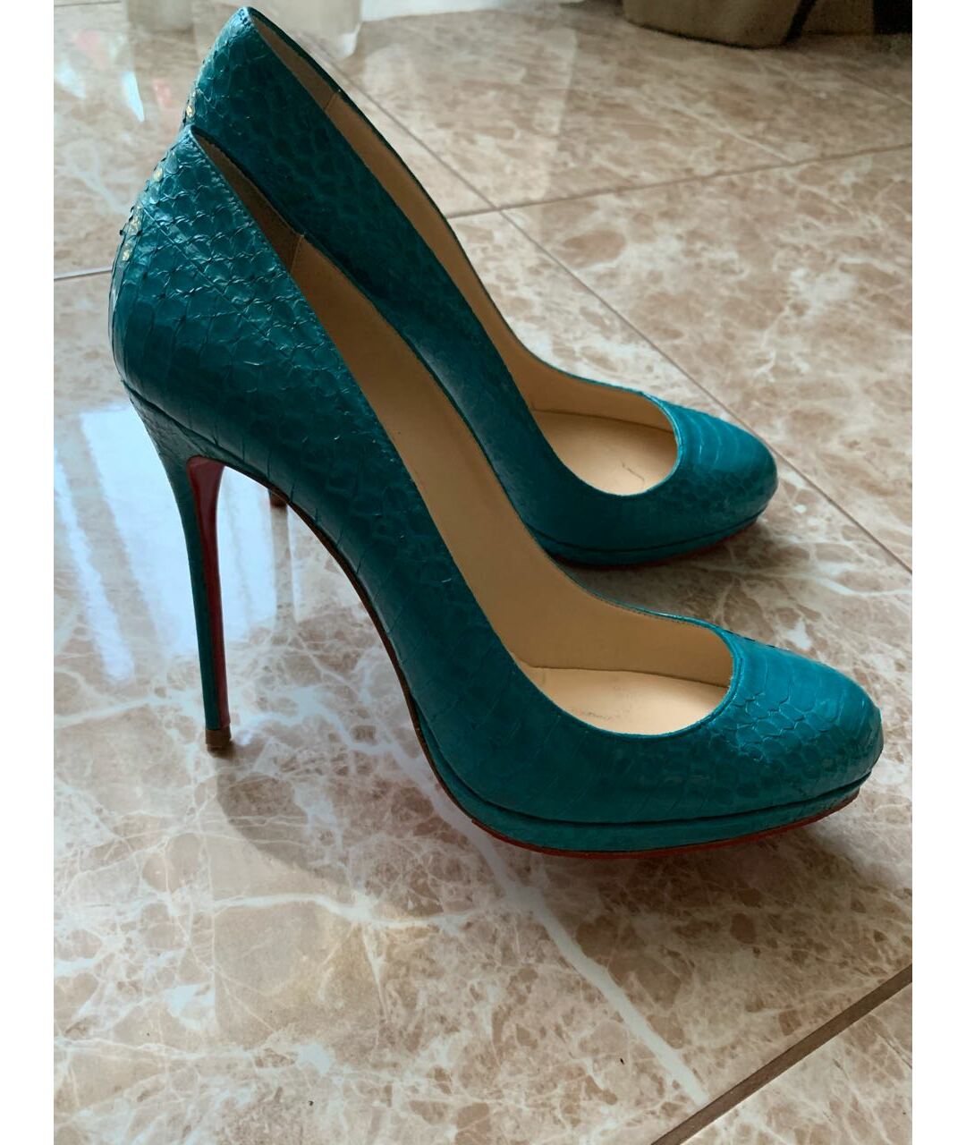 CHRISTIAN LOUBOUTIN Бирюзовые туфли из экзотической кожи, фото 4