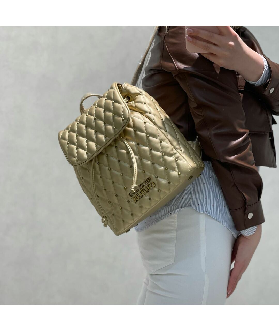 VERSACE JEANS COUTURE Золотой рюкзак из искусственной кожи, фото 3