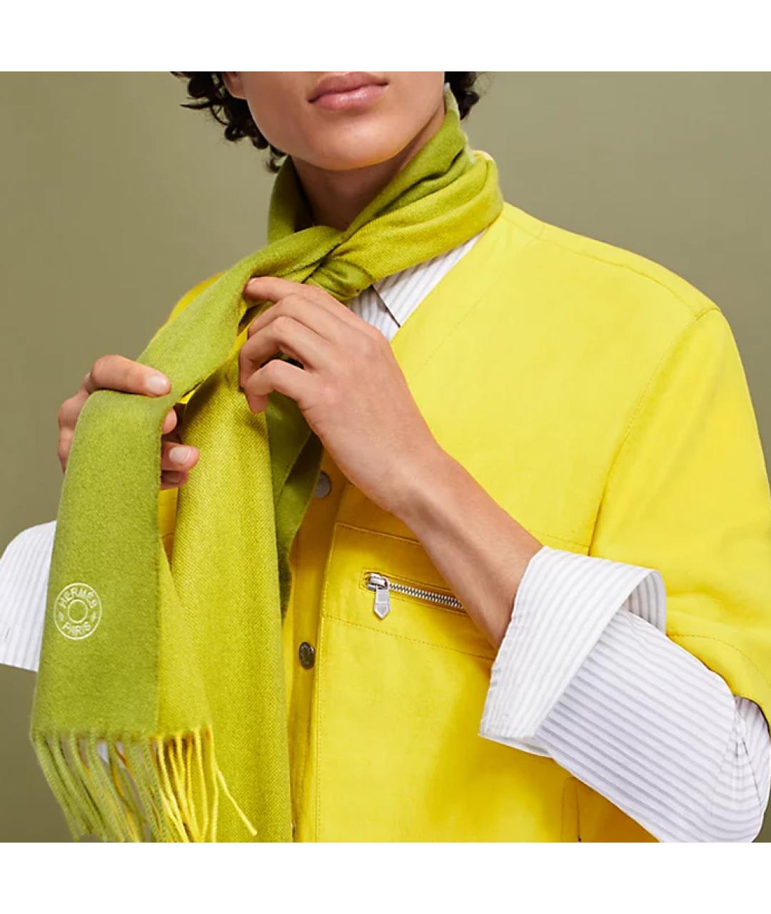 HERMES Зеленый кашемировый шарф, фото 2