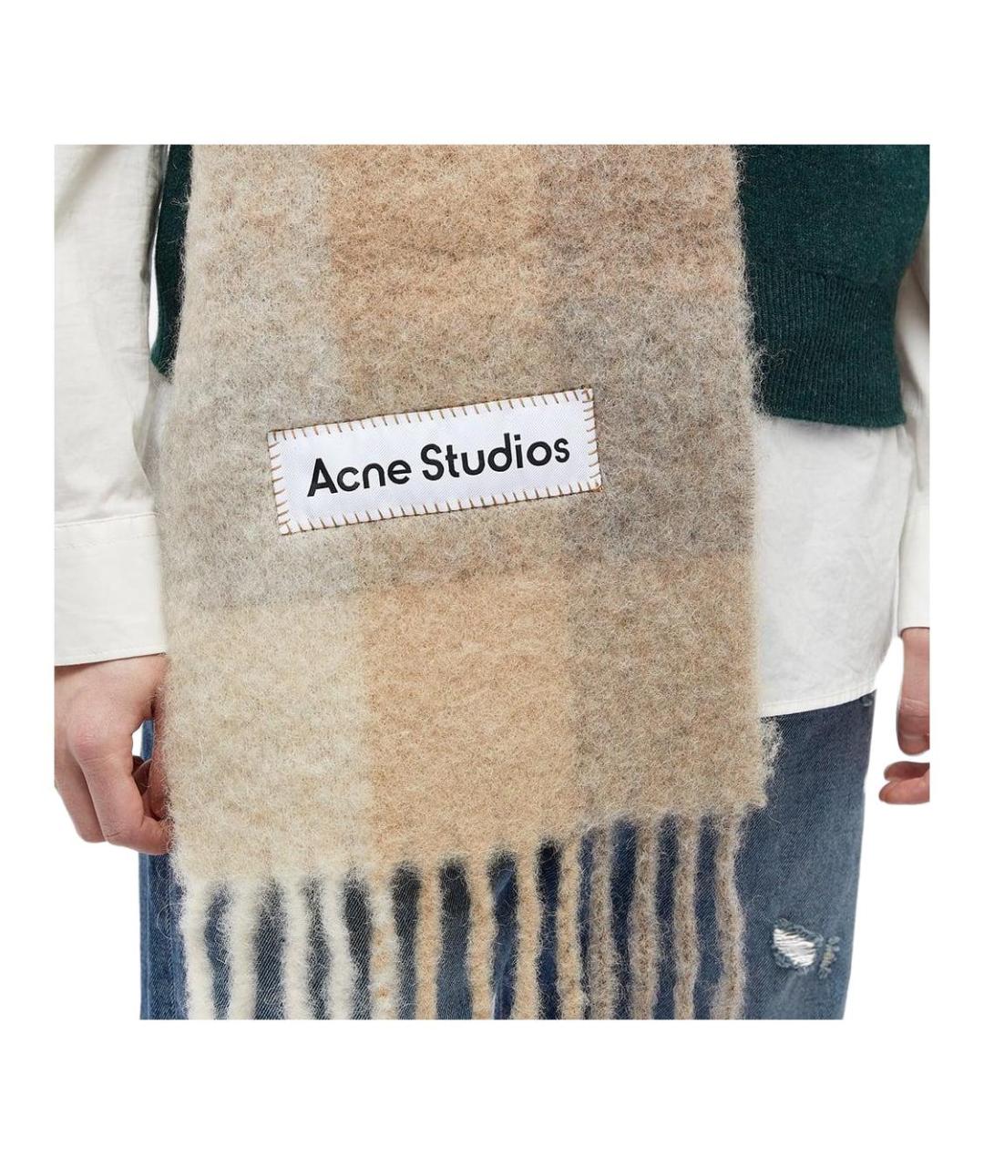 ACNE STUDIOS Коричневый шерстяной шарф, фото 3