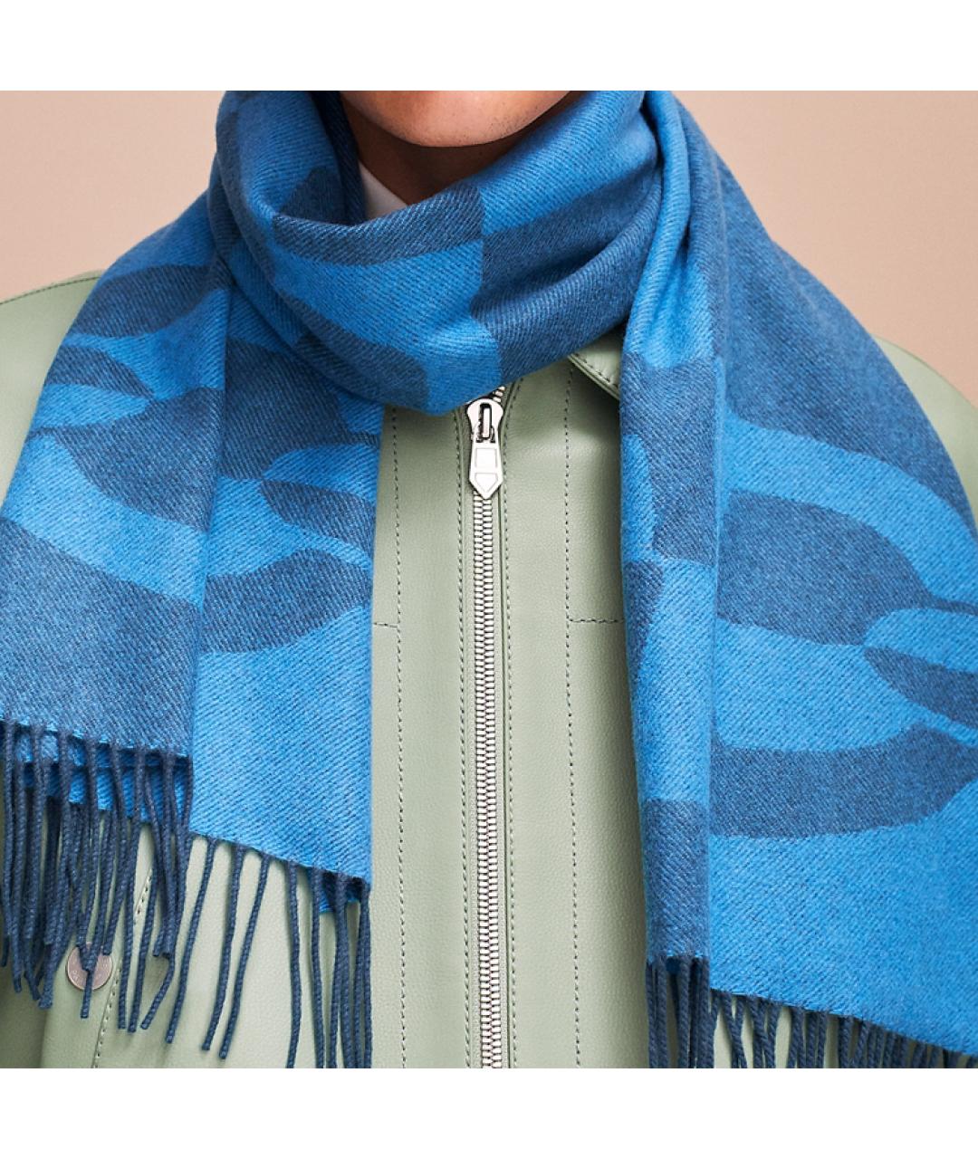 HERMES Бирюзовый кашемировый шарф, фото 4