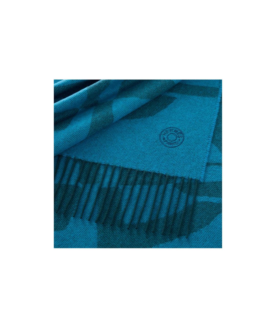 HERMES Бирюзовый кашемировый шарф, фото 2
